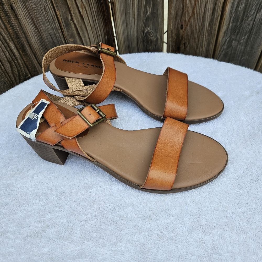 Rock & Candy Elegant Tan Sandals Block Heel Size 7 - Picture 12 of 16